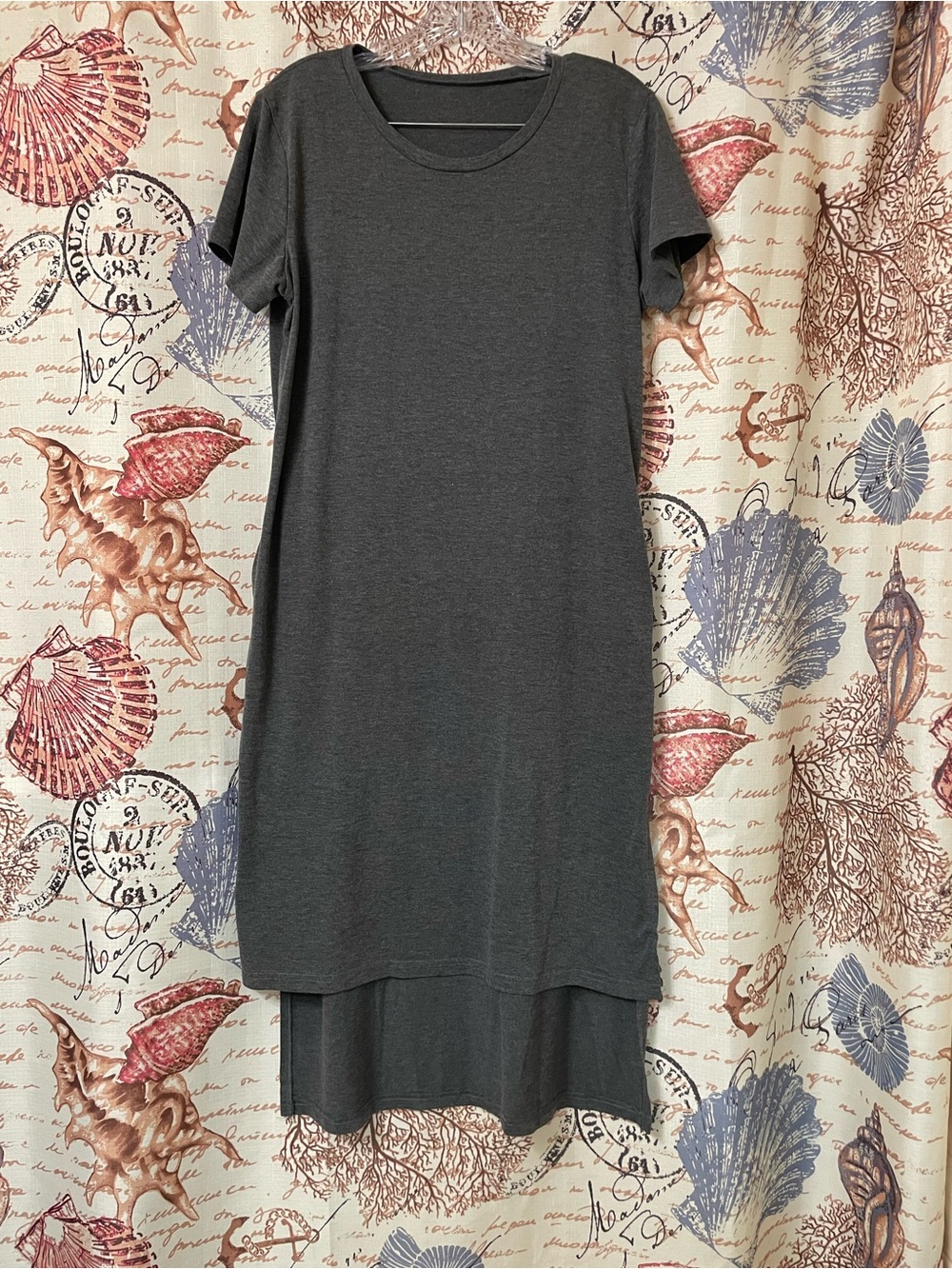 Classic Short-Sleeve Charcoal Tunic Dress